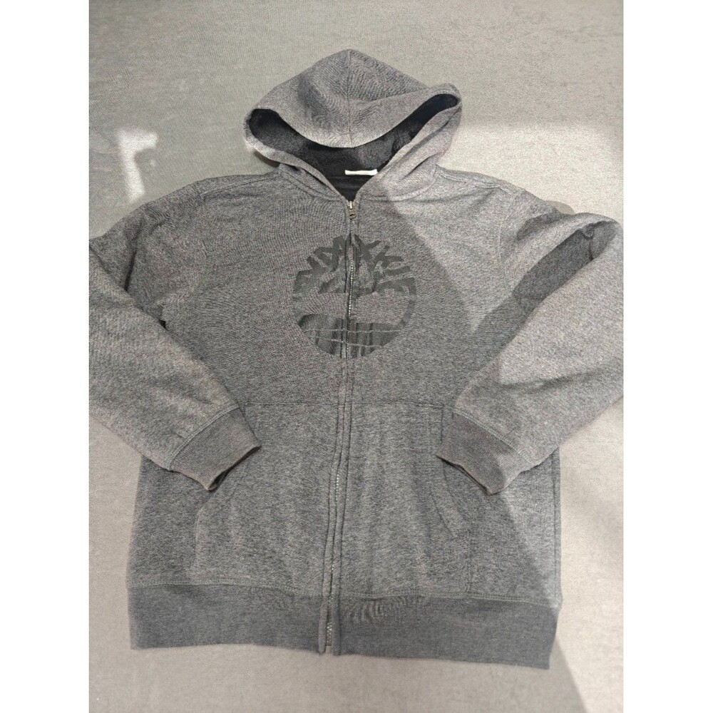 Timberland Boys Youth XL 18/20 Gray Full Zip Hoodie Tree Logo Fleece Sweatshirt
